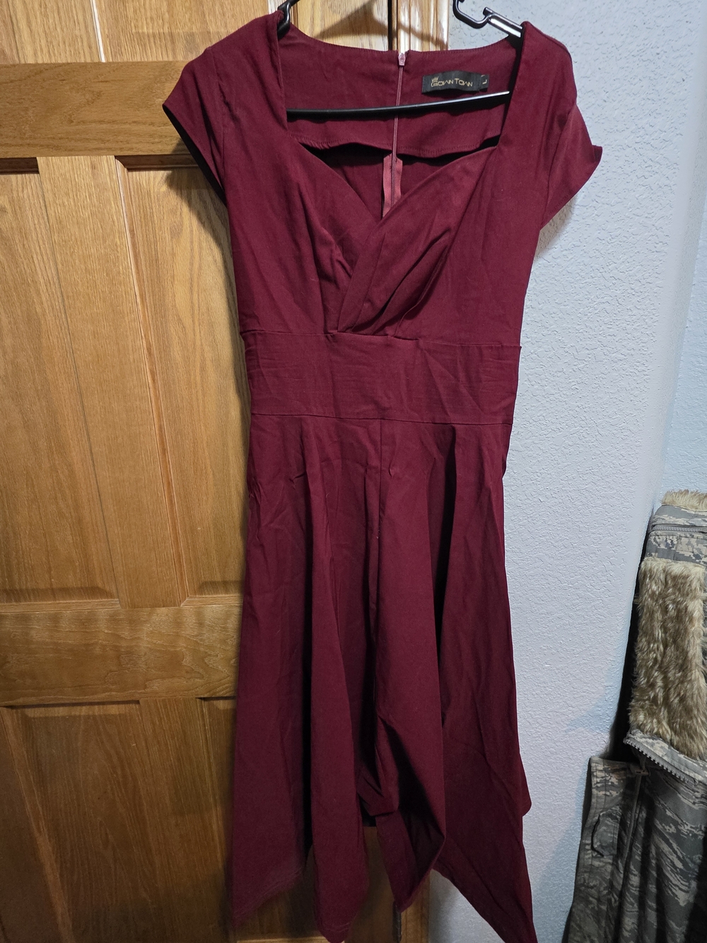 Gown Town Wine Asymmetrical Draped Dress